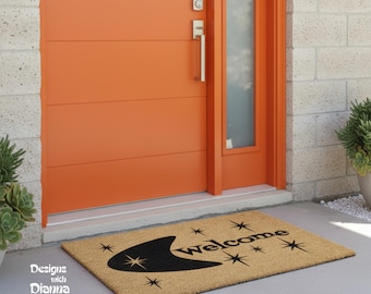 Mid Century Modern Outdoor Door Mat, Outdoor Retro Door Mat, Atomic Front Door Mat, Happy Campers Gift, Camping Doormat, MCM Atomic Door Mat