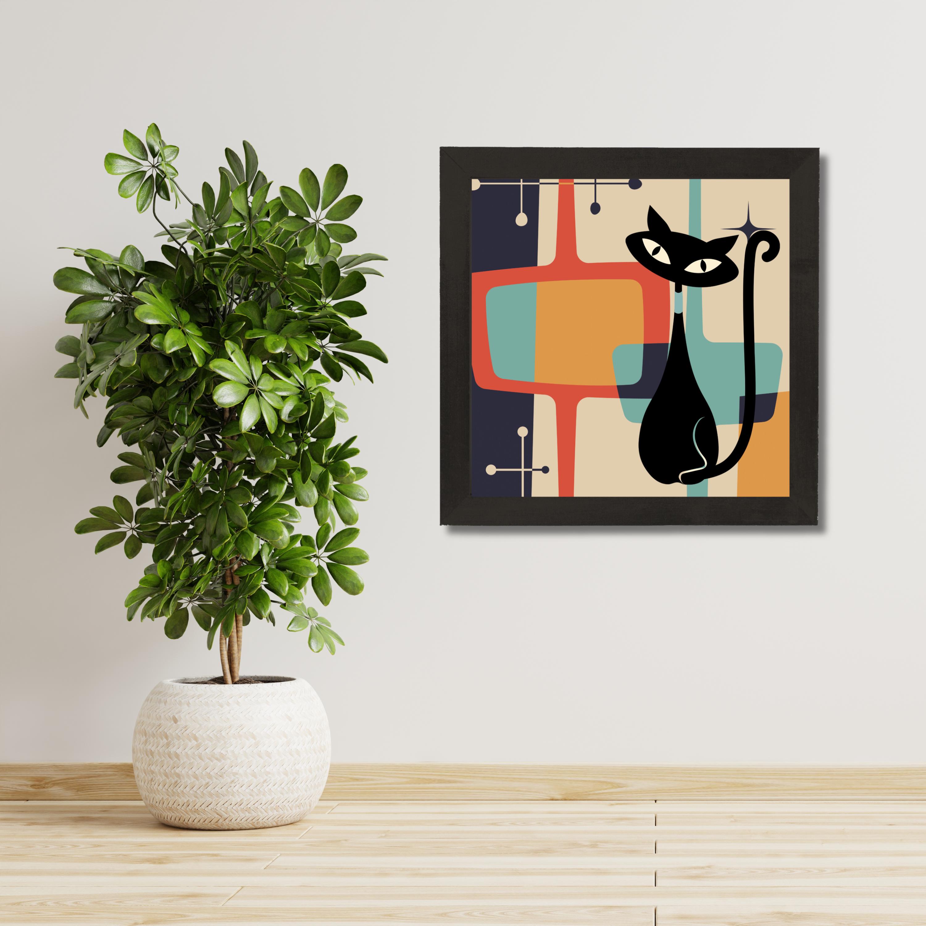 Atomic Cat Artwork, Retro Cat Wall Art Atomic Star Decor, Living Room ...
