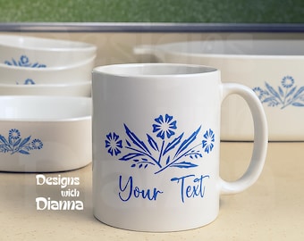 Corningware Blue Cornflower Personalized Coffee Mug, Personalized Corningware Blue Cornflower Tea Mug, Pyrex Collector Gifts, Pyrex Gifts