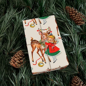 Vintage Christmas Wrapping Retro Reindeer Gift Wrap Vintage 50s Wrapping Paper Mid Century Modern Paper Rolls Festive Christmas Gift Wrap