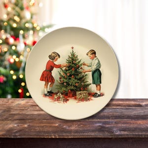 Retro Vintage 50s Franciscan Diamond Starburst Kitsch Christmas Card Art Platter, Retro Vintage 50s Cookies For Santa Plate Retro Christmas