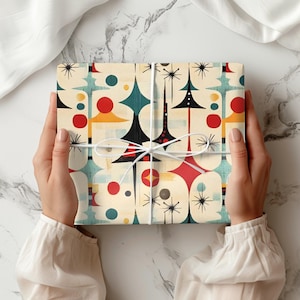 Vintage Christmas Wrapping Paper Retro Style Joyful Holiday Gift Wrap Festive Christmas Tree 1950s style Beautiful Retro Christmas Gift Wrap