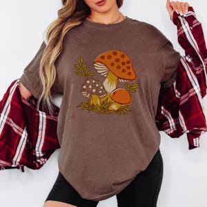 Comfort Colors Shirt, Comfort Colors Tee, Vintage Style Shirt, Boho mushroom graphic tee with earthy tones, ideal for lounging, gifting, or daily campus wear 🍄