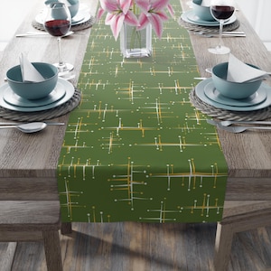 Mid Century Modern Table Runner Green and Yellow Colors Mid Century Decor Table Runner Housewarming Gift 50s Home Decor Abstract Tablecloth