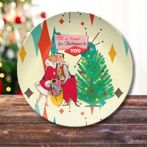 Retro Vintage 50s Franciscan Diamond Starburst Kitsch Christmas Card Art Platter Retro Vintage 50s Cookies For Santa Plate Retro Christmas