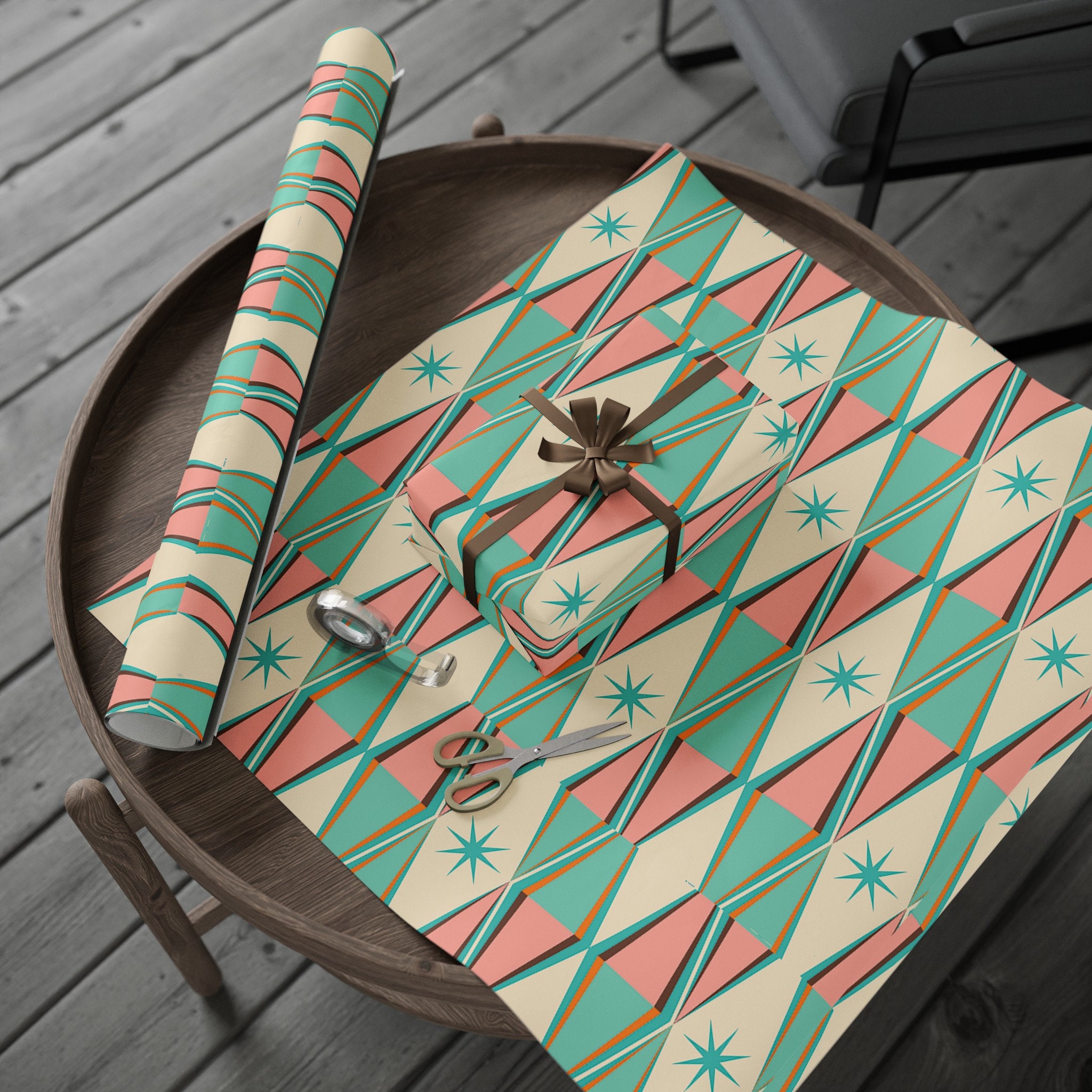 Atomic Starburst Retro Wrapping Paper, Mid Century Modern Atomic ...