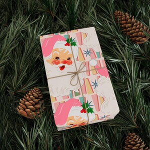 1950s Retro Vintage Christmas Wrapping Paper, Vintage 1950s Wrapping Paper, Mid Century Modern Pink Gift Wrap, MCM Christmas Wrapping Decor
