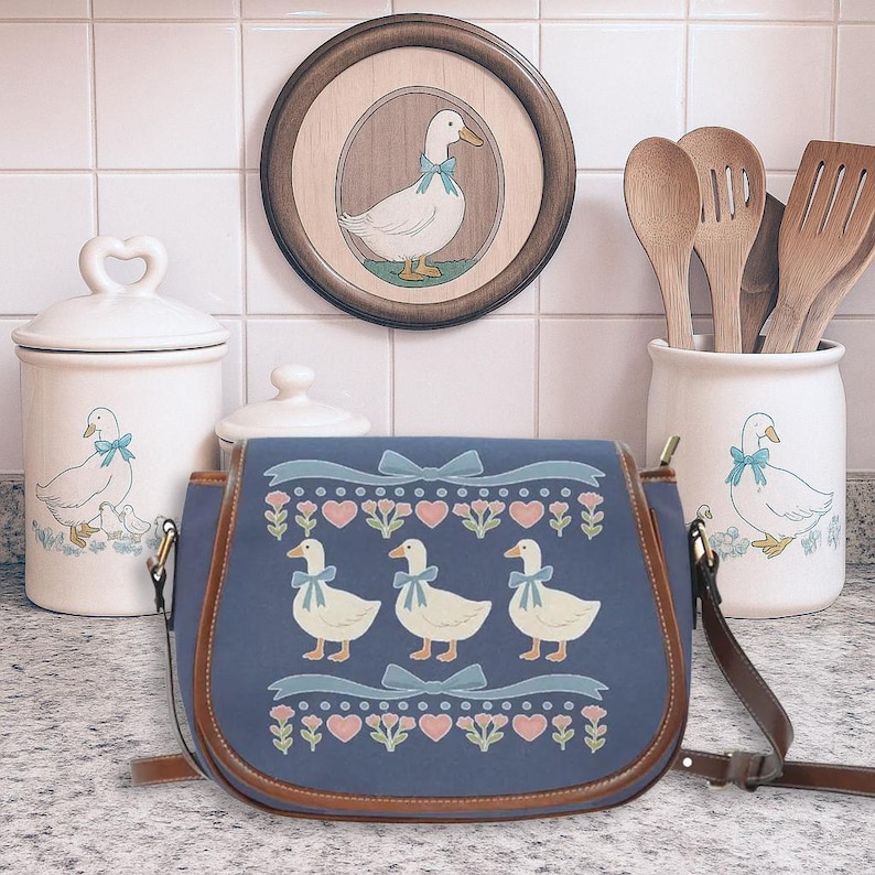 Silly goose purse with geese and floral details, perfect quirky gift for women who love vintage and cottagecore style