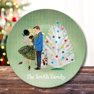 Retro Vintage 50s Franciscan Diamond Starburst Kitsch Christmas Card Art Platter, Retro Vintage 50s Cookies For Santa Plate