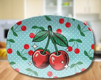 Retro Cherry Art Platter 1950s Kitchen Decor Cute Cherry Home Decor Perfect Housewarming Gift for Her Cherry Kitchen Decor Cherry Lover Gift