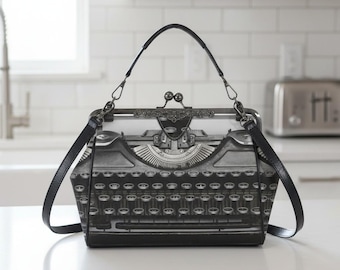 Bolso de mano estilo vintage para máquina de escribir retro, bolso bandolera para escritores, amantes de los libros, bolso de regalo peculiar para eventos de autores o uso diario.
