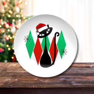 Atomic Cat Dinner Plate Mid Century Atomic Kitschy Cat Dinnerware Retro 60s Kitchen Decor Unique Cat Lover Gift Perfect for Retro Parties