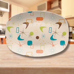 Mid Century Modern Serving Platter Atomic Design Entertaining Tray Retro MCM Party Dinnerware Custom Housewarming Gift 50s Decorative Plate