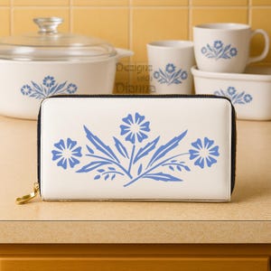CorningWare Blue Wallet For Vintage Kitchen Collector Carryall Blue Cornflower Dishware Inspired Gift for Retro Cookware Lovers