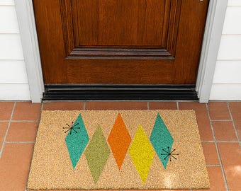 Mid Century Modern Doormat, 1950s Inspired Welcome Mat, Retro Front Door Decor, Mid Century Modern Rug, Housewarming Retro Gift, Vintage Rug