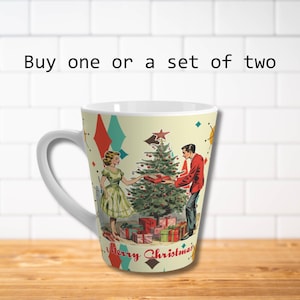 Retro Vintage 50s Franciscan Diamond Starburst Latte Mug Kitsch Christmas Scene Coffee Cup 50s Retro Christmas Gift Retro Holiday Latte Mug