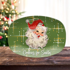 Retro Vintage 50s Franciscan Diamond Starburst Kitsch Christmas  Art Platter, Retro Vintage 50s Cookies For Santa Plate, 1950s Santa Platter