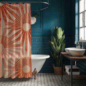Mid Century Modern Shower Curtain, Shower Curtain Boho, Cute Shower Curtain, Retro Shower Curtain, Abstract Boho Shower Curtain Moody Decor afbeelding 8