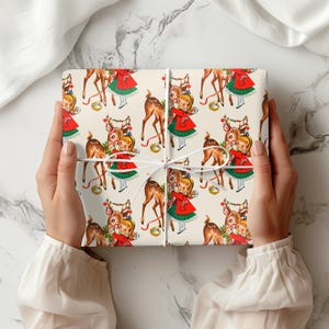 Vintage Christmas Wrapping Retro Reindeer Gift Wrap Vintage 50s Wrapping Paper Mid Century Modern Paper Rolls Festive Christmas Gift Wrap