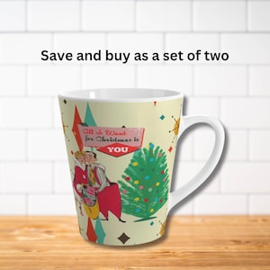 Retro Vintage 50s Franciscan Diamond Starburst Latte Mug Kitsch Christmas Scene Coffee Cup 50s Retro Christmas Gift Retro Holiday Latte Mug