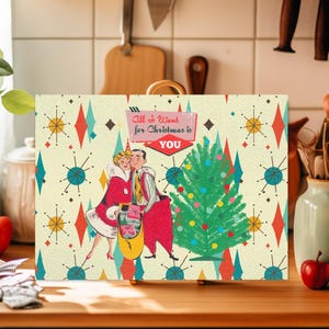 Retro Vintage 50s Franciscan Diamond Starburst Kitsch Christmas Card Art Platter Retro Christmas Cutting Board Tempered Glass Cutting Board
