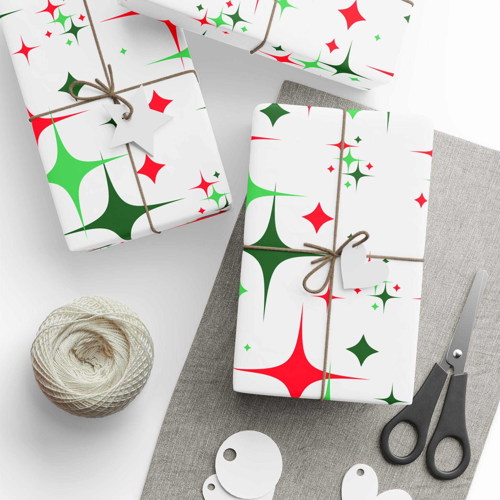 Retro Christmas Wrapping Paper Mid Century Starburst Holiday Gift Wrap ...
