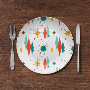 Atomic Starburst Dinner Plate MCM Atomic Style Plate  50s Vintage Mid Century Modern Beige, Turquoise, Sky Blue Dinnerware MCM Kitchen Gifts