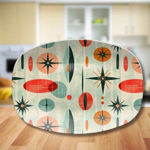 Mid Century Modern Serving Platter Atomic Design Entertaining Tray Retro MCM Party Dinnerware Custom Housewarming Gift 50s Decorative Plate