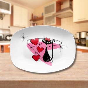 Atomic Cat Valentine Plate Vintage Retro 1950s Kitsch Valentine Platter Fun 1950&#39;s Holiday Platter Valentine Gift Vintage Valentine Decor