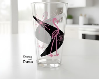Pink Flamingo Glasses Mid Century Modern Cocktail Barware Retro Flamingo Pint Glass Kitsch Tiki Bar Cocktail Glassware Great for MCM Bar