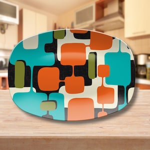 Mid Century Modern Serving Platter Atomic Design Entertaining Tray Retro MCM Party Dinnerware Custom Housewarming Gift 50s Decorative Plate