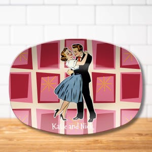 Retro Vintage 50s Kitsch Valentine&#39;s Card Art Platter Mid Century Modern Atomic Starburst Valentine Serving Tray Retro Valentine Home Decor