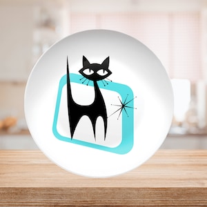 Atomic Cat Plate Retro Atomic Cat Kitchenware Mid Century Modern Platter Decorative Plate for Dining 1950s Style Atomic Cat Dinnerware