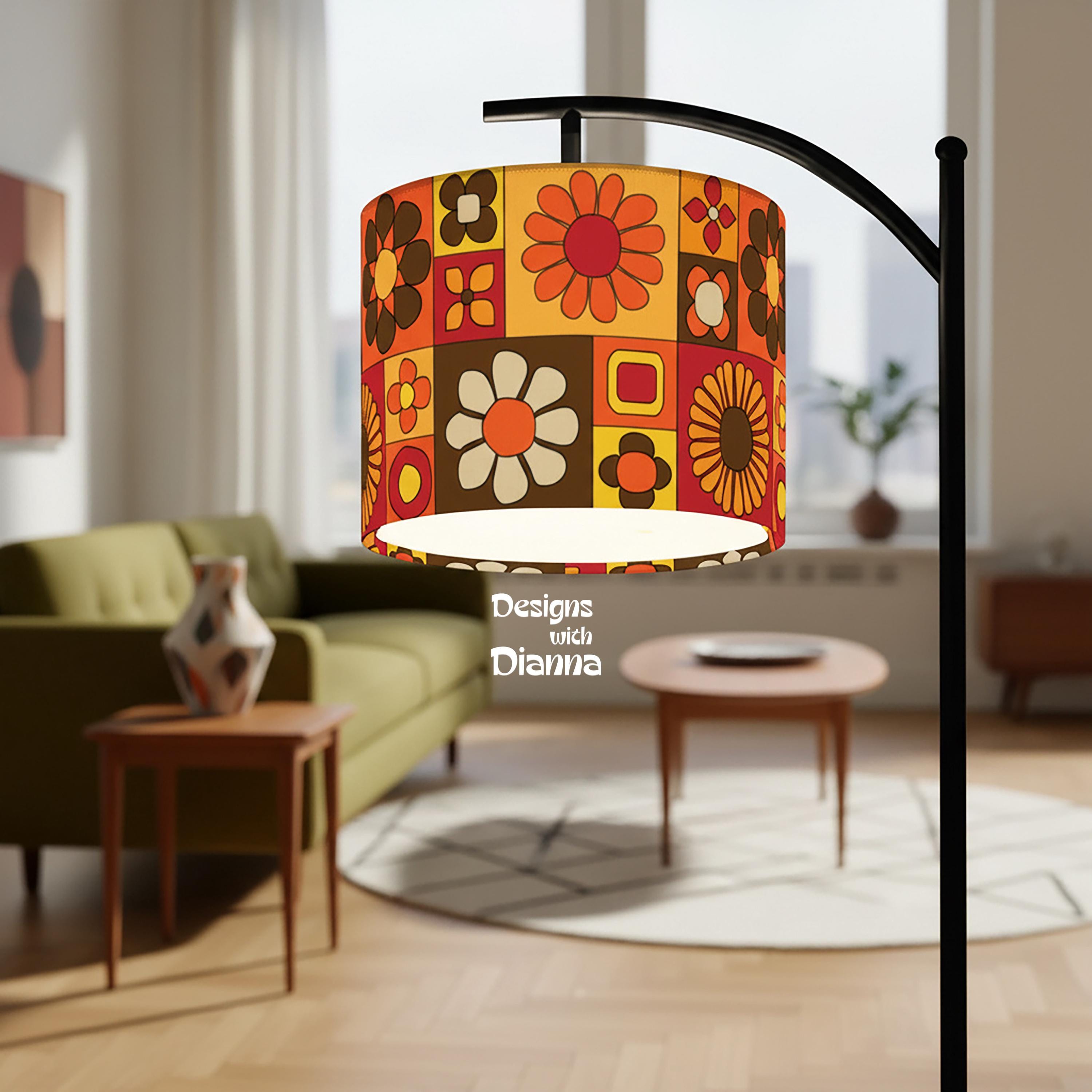 Groovy 70s Arc Floor Lamp Retro Floral Shade Vintage Home Decor