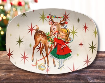 Retro Fun 1950s Kitsch Christmas Platter, Atomic Holiday Serving