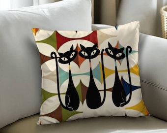 Atomic Cat Retro Pillow Case Retro Home Decor Perfect Gift for Cat Lover Mid Century Modern Atomic Cat Pillow Vintage Cat Lover Pillow Cover