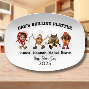 Personalized Daddy&#39;s Grilling Plate Custom BBQ Gift for Dad Grandpa or Husband Unique Fathers Day Present from Kids Grill Master Platter