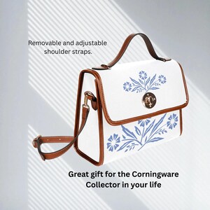 Purse tote for CorningWare blue collectors featuring classic cornflower pattern stylish carryall for retro cookware enthusiasts