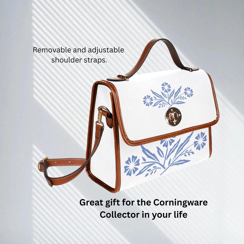 Purse tote for CorningWare blue collectors featuring classic cornflower pattern stylish carryall for retro cookware enthusiasts