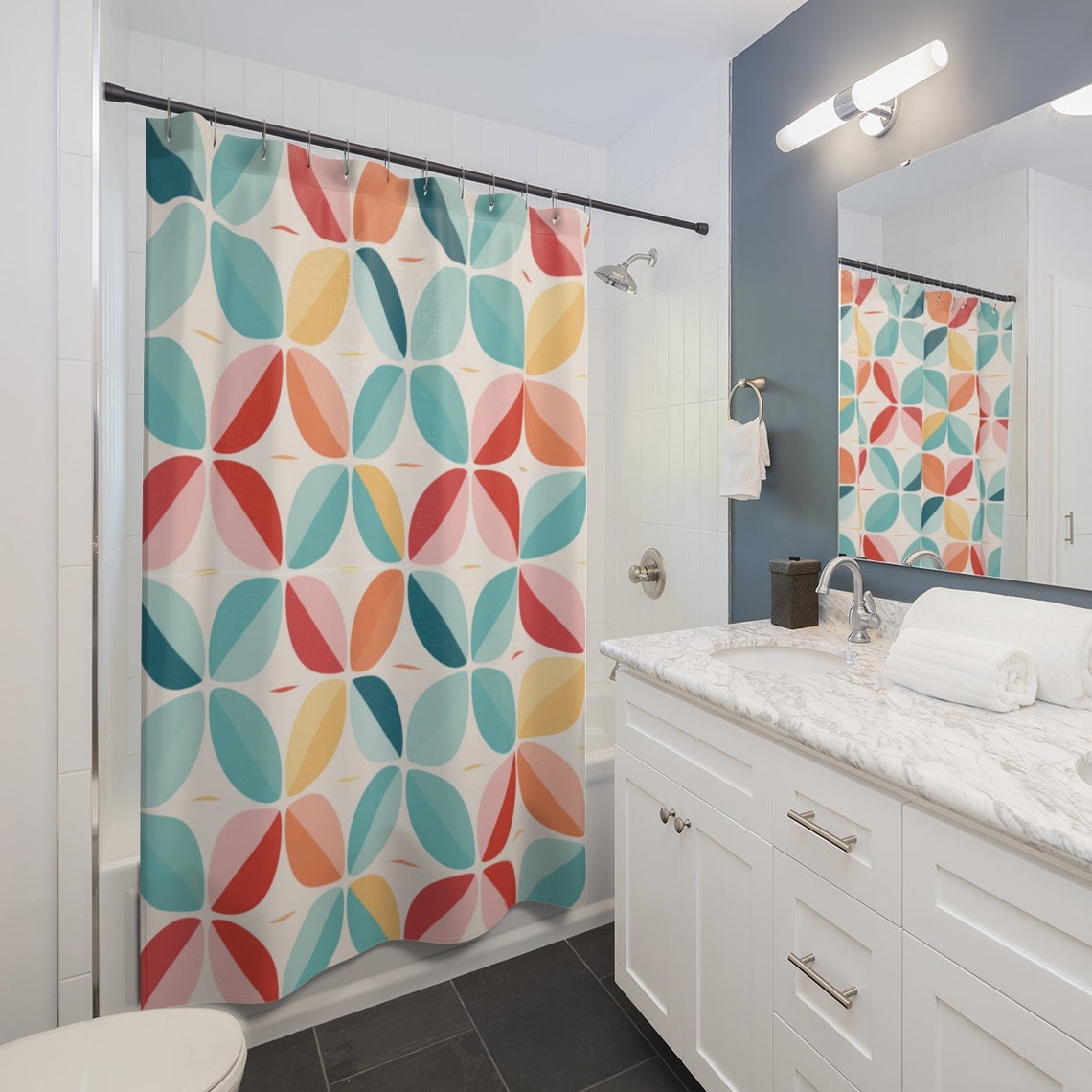 Mid Century Modern Shower Curtain, Shower Curtain Boho, Cute Shower