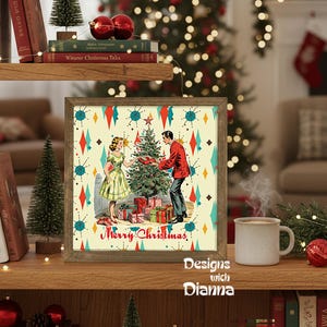 Retro Christmas Home Decor 1950s Christmas Framed Artwork Mid Century Modern Kitchen Decor Atomic Age Decor for Living Room MCM Kitchen image 5