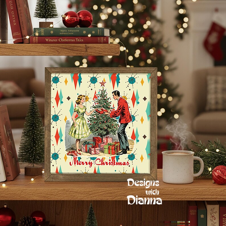 Retro Christmas Home Decor 1950s Christmas Framed Artwork Mid Century Modern Kitchen Decor Atomic Age Decor for Living Room MCM Kitchen image 5