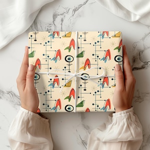 Vintage Christmas Wrapping Paper Retro Style Joyful Holiday Gift Wrap Festive Christmas Tree 1950s style Beautiful Retro Christmas Gift Wrap