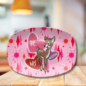 Retro Deer Valentine Platter Vintage Retro 1950s Kitsch Valentine Platter Fun 1950&#39;s Holiday Platter Valentine Gift Vintage Valentine Decor