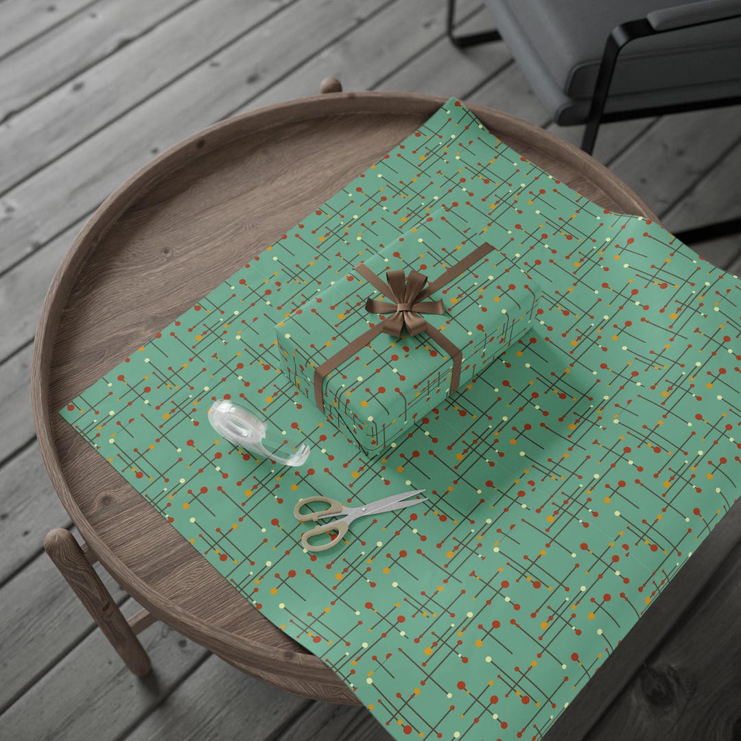 Mid Century Modern Green Retro Wrapping Paper, Atomic Green Gift Wrap ...