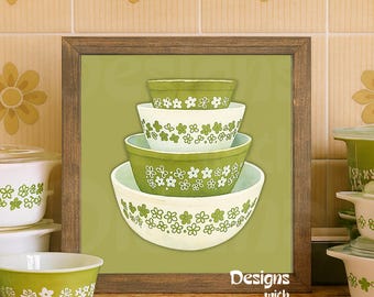 Pyrex Spring Blossom Framed Art Retro Kitchen Wall Decor Vintage Pyrex Print Gift For Collector Hand Framed Crazy Daisy Pyrex Artwork