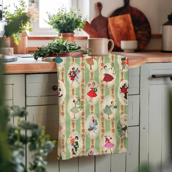 50s Retro Vintage Christmas Tea Towel Mid Century Modern Kitchen Decor Chef Gift Atomic Age Decor Retro Christmas Kitchen Decor MCM Kitchen