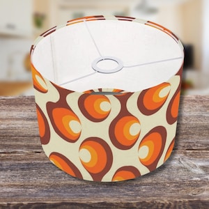 Mid Century Modern Lamp Shade 70s Orange Brown Orb Geometric Pattern Funky Lighting Vintage Style Lampshade Decor