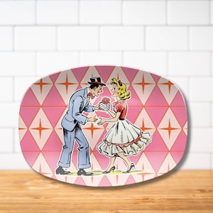 Retro Vintage 50s Kitsch Valentine&#39;s Card Art Platter Mid Century Modern Atomic Starburst Valentine Serving Tray Retro Valentine Home Decor