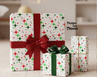 Retro Christmas Wrapping Paper Mid Century Starburst Holiday Gift Wrap Vintage Inspired Present Decor Nostalgic Holiday Packaging